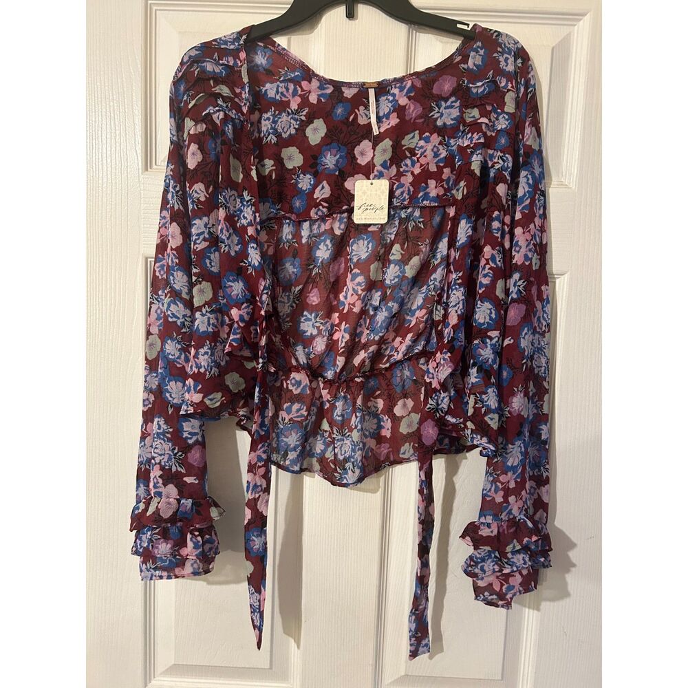 NWT Free People Maybel Peasant Blouse Shiraz Combo Top Women's Small